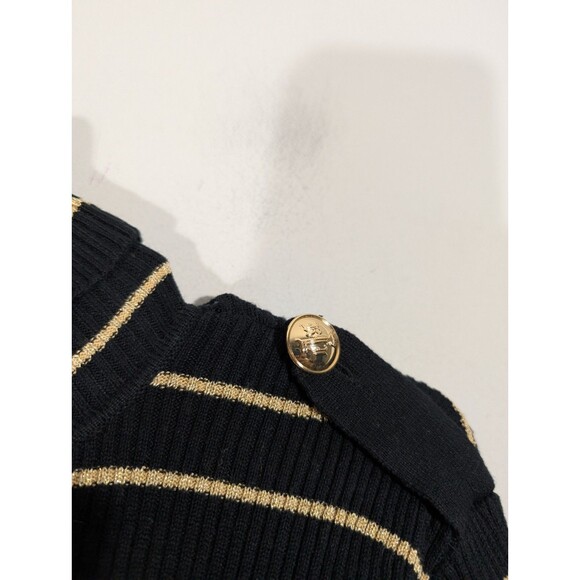 LAUREN Ralph Lauren Womens Black Gold Striped Knit Turtleneck Sz L Mature Preppy - Picture 5 of 7